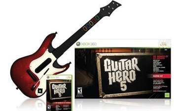 Imagem da guitarra e do jogo Guitar Hero 5